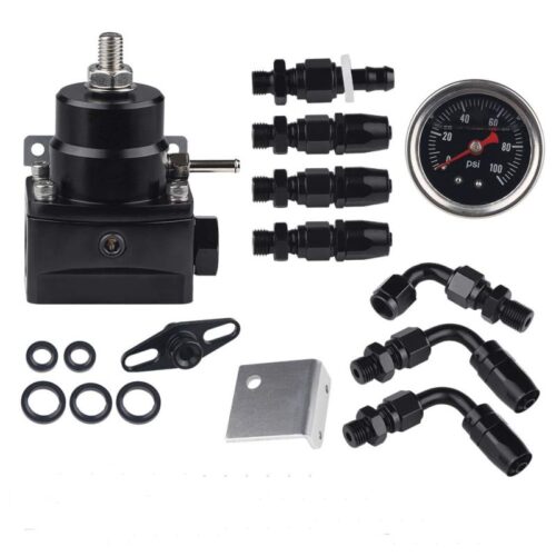 Universal Adjustable Fuel Pressure Regulator KIT + 160psi Gauge – AN6 Fittings – Black